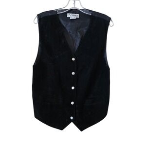BB Dakota Leatherwear Mens Black Suede Leather Vest Silver Button Cinch Back S